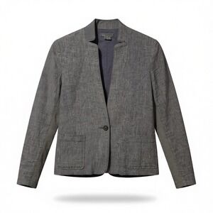 VINCE Linen Cotton Mixed Media Blazer Sz 2 | Gray Knit Panels | Quiet Luxury